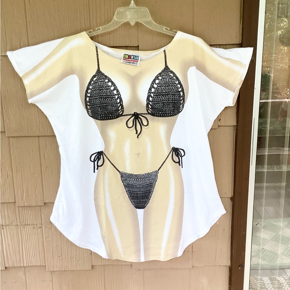 Fun2Wear Fantasies LA Imprints Coverup White Bikini Print One Size Loose